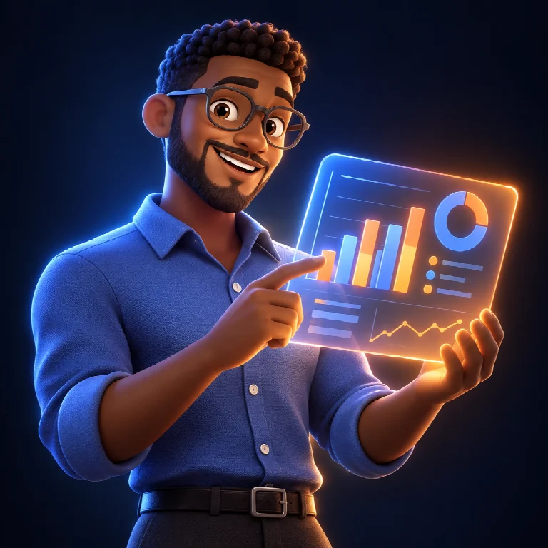 Personaj ilustrat pentru Dashboard Builder