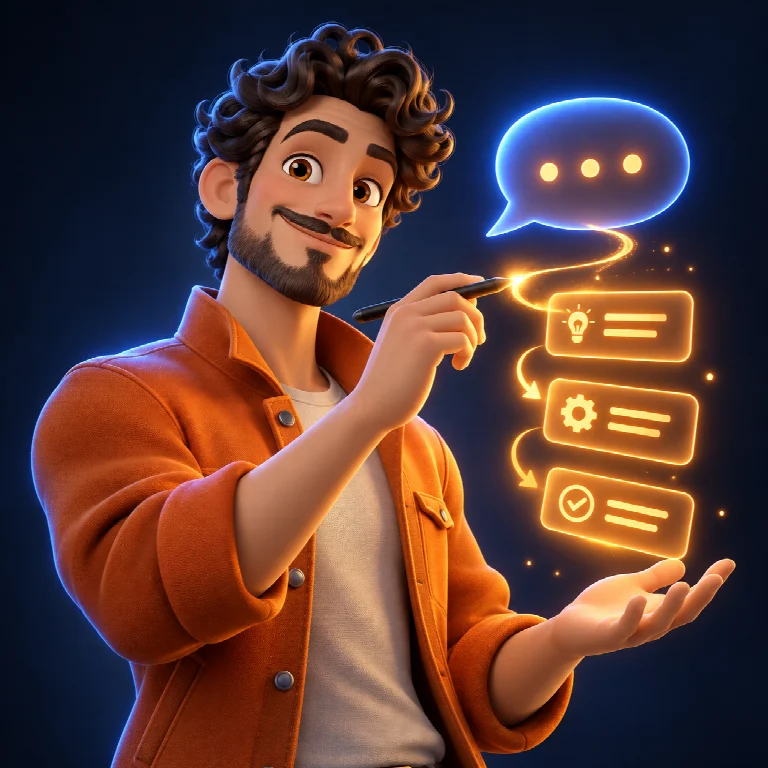 Personaj ilustrat pentru Agentic AI Prompt Maker