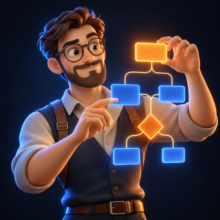 Personaj ilustrat pentru Workflow Architect